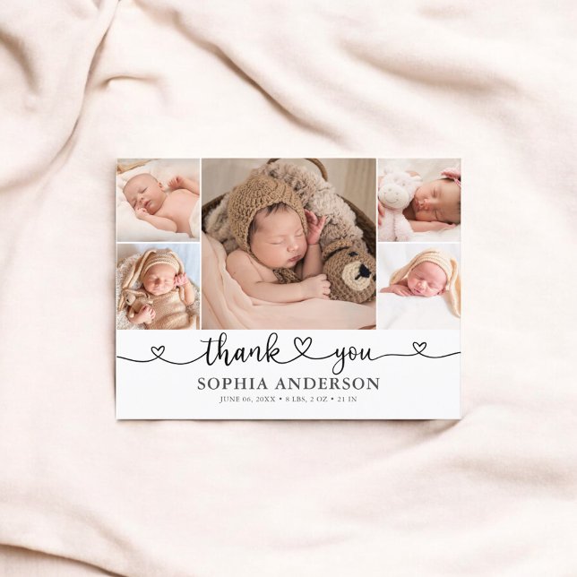 Thank You Heart Baby Photo Announcement Postcard (Creator Uploaded)