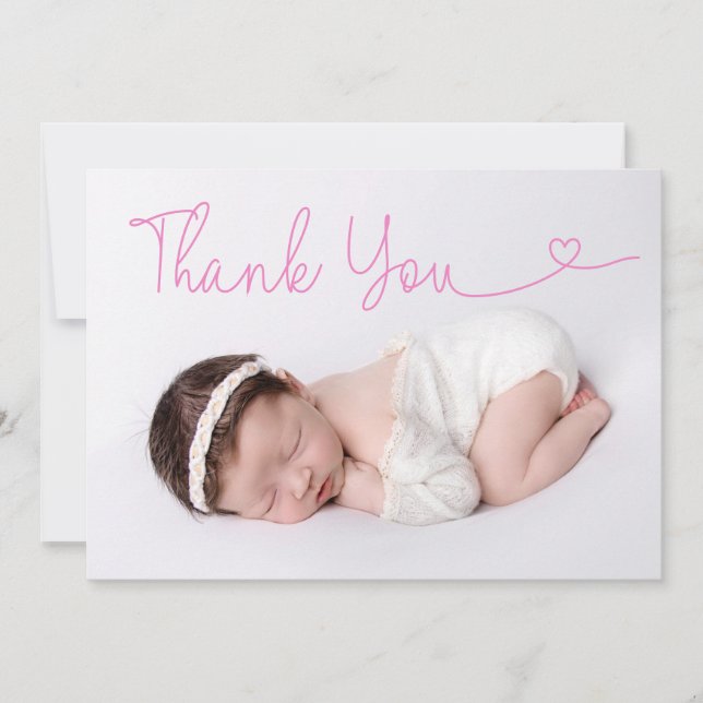 Thank You Heart Baby Photo Birth Announcement  (Front)