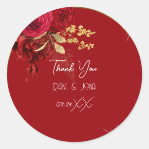 Thank You Heart Bridal Sweet16th Gold Red Wreath Classic Round Sticker