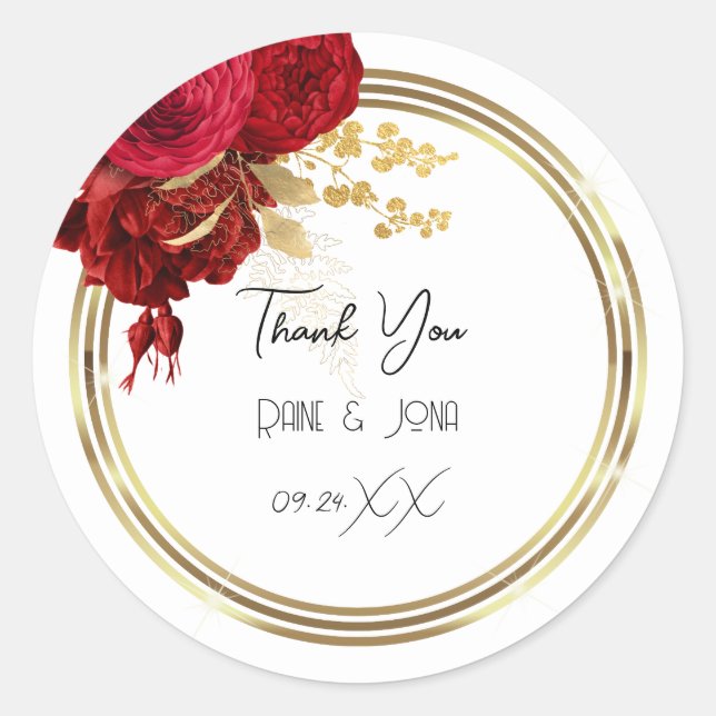Thank You Heart Bridal Sweet16th Gold White Wreath Classic Round Sticker (Front)