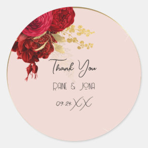 Thank You Heart Bridal Sweet16th Gold Wreath Rose  Classic Round Sticker