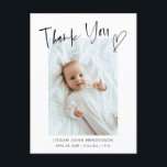 Thank You Heart Casual Script Baby Photo Birth  Announcement Postcard<br><div class="desc">Modern and minimalistic birth announcement card featuring a casual hand lettered script that says "thank you" with a heart on the top. You can add two photos on this card (front and back). You can add a message on the back. This simple design is perfect for both baby girl and...</div>