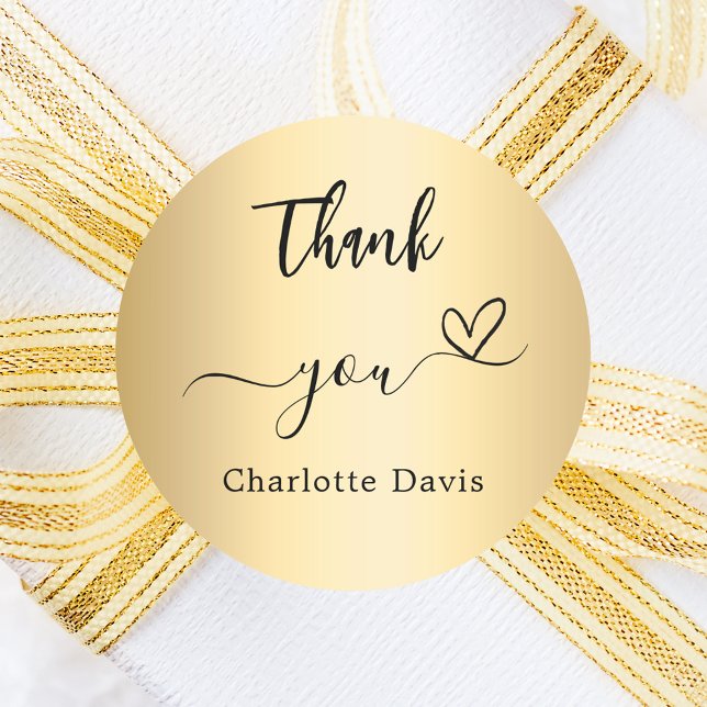 Thank you heart gold name classic round sticker (Creator Uploaded)
