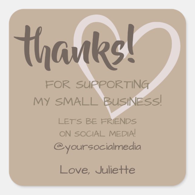 Thank You Heart Labels Social Media Natural Brown (Front)