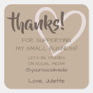 Thank You Heart Labels Social Media Natural Brown