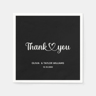 Thank You Heart Minimalist Black And White Napkin