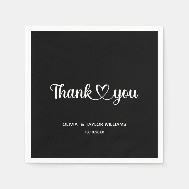 Thank You Heart Minimalist Black And White Napkin (Front)