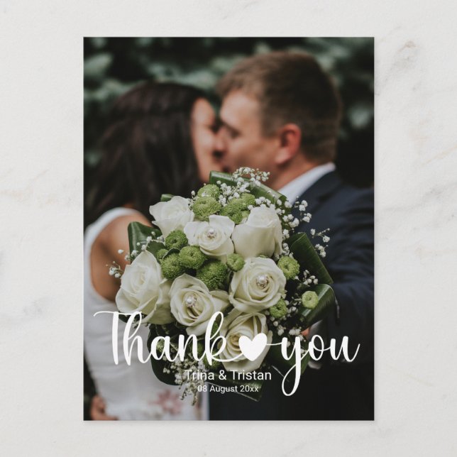 Thank you heart Minimalist Wedding Photo Postcard (Front)
