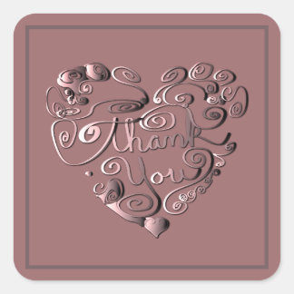 "Thank you" Heart on Dusty Rose Square Sticker