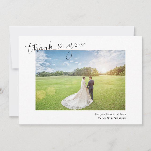Thank You Heart Photo Personalised Wedding Card (Front)
