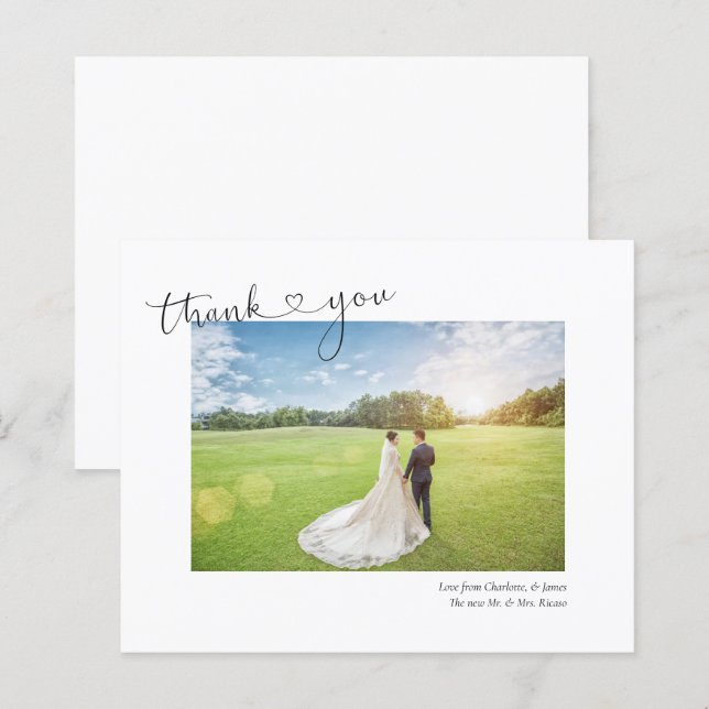 Thank You Heart Photo Personalised Wedding Card (Front/Back)