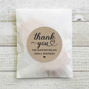 Thank You Heart Script Kraft Small Business Classic Round Sticker
