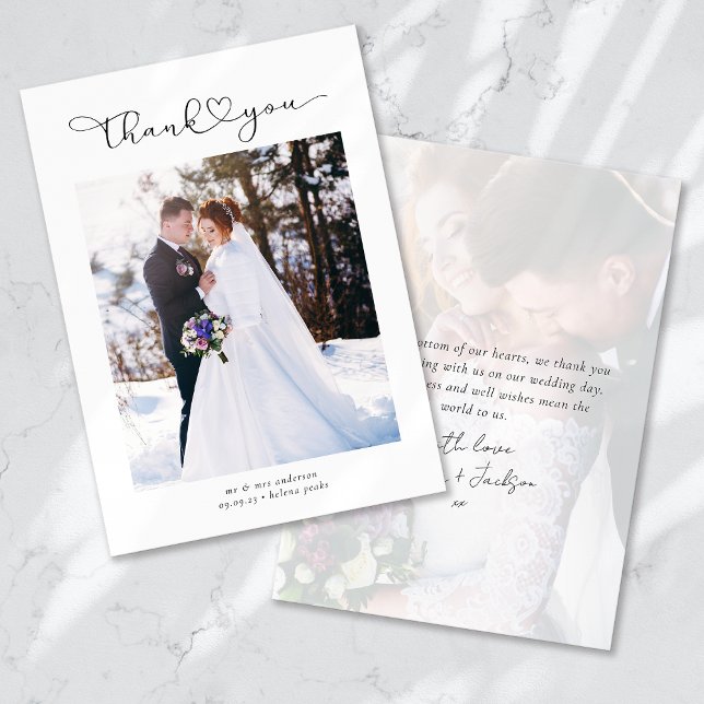 Thank You Heart Script Wedding Photo Card (Creator Uploaded)