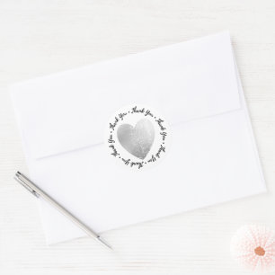Thank You • Heart Stamp Faux Silver Foil Classic Round Sticker