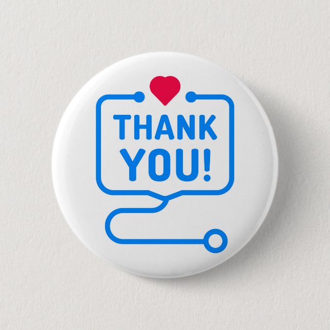 Thank You | Heart Stethoscope 6 Cm Round Badge (Front)