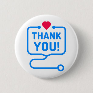 Thank You   Heart Stethoscope 6 Cm Round Badge