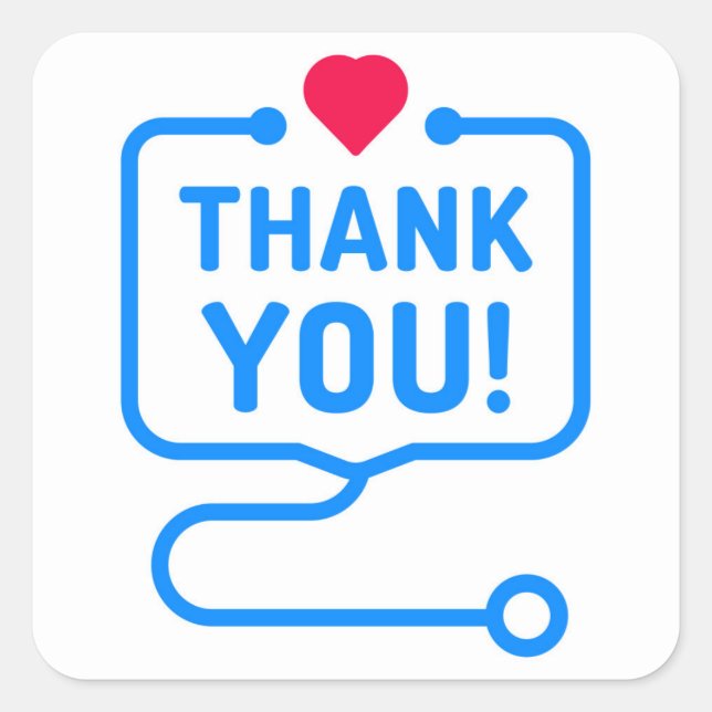 Thank You | Heart Stethoscope Square Sticker (Front)