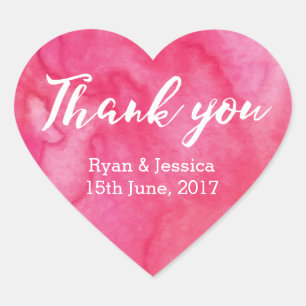 Thank you heart stickers wedding pink watercolor