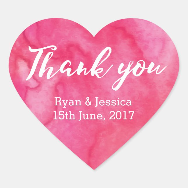Thank you heart stickers wedding pink watercolor (Front)