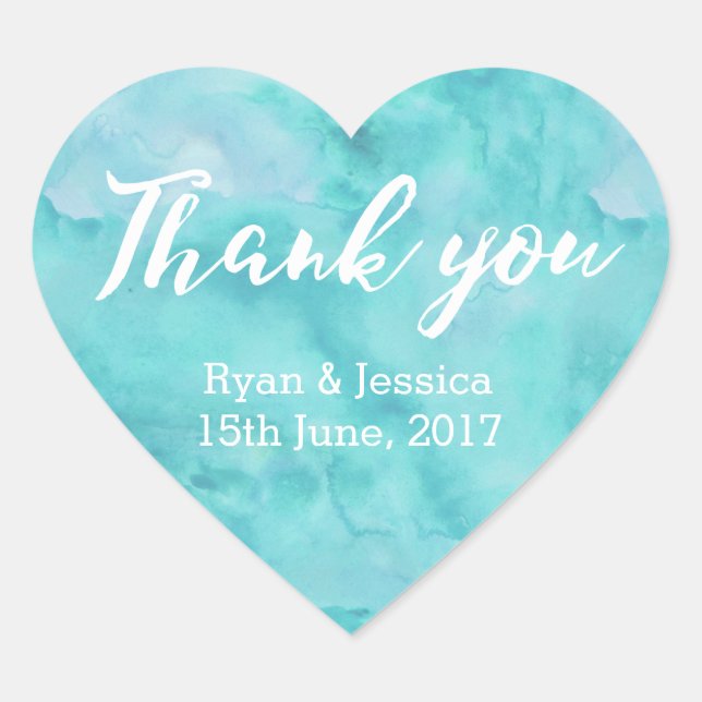 Thank you heart stickers wedding watercolor (Front)