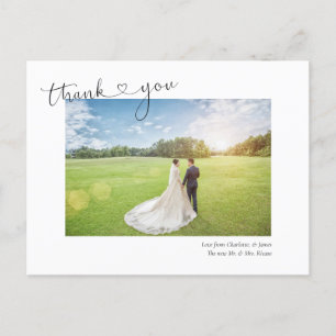 Thank You Heart Typography Photo Wedding Postcard