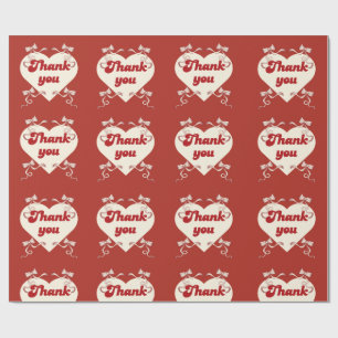 Thank You Heart with Vintage Ribbon Bows Design Wrapping Paper