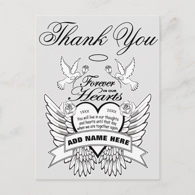 Thank You | Hearts and Doves Memorial Postcard (Front)