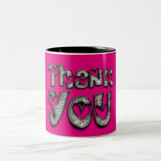 Thank You Hearts Funny Typography Pink Mug (Center)