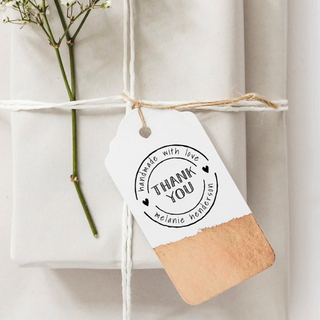 Thank You & Hearts Handmade With Love Personalised Rubber Stamp (Rubber Stamp Mock-up)