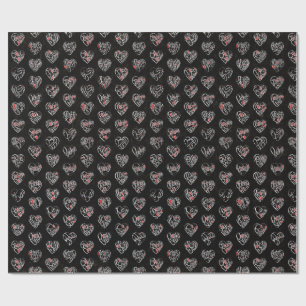 Thank you & hearts in 44langs as WH♡shaped pattern Wrapping Paper