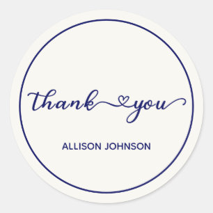 Thank You Hearts in Ivory & Navy Personalised Classic Round Sticker