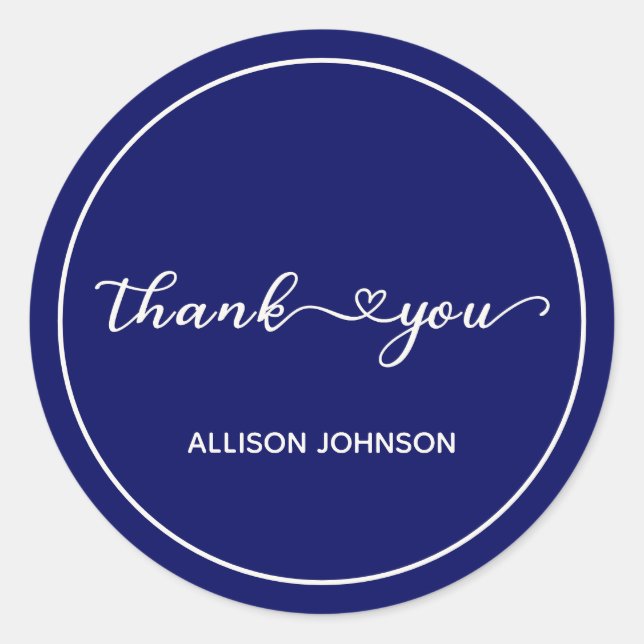Thank You Hearts in Navy & Ivory Personalised Classic Round Sticker (Front)