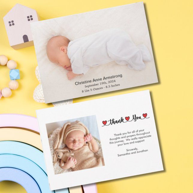 Thank You Hearts Name Birth Announcement Card (Creator Uploaded)