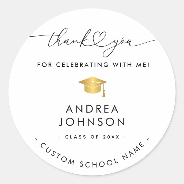 Thank You High School College Graduation Party Classic Round Sticker (Front)