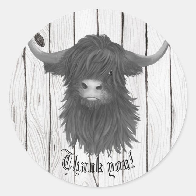 Thank You Highland Cow  Classic Round Sticker (Front)