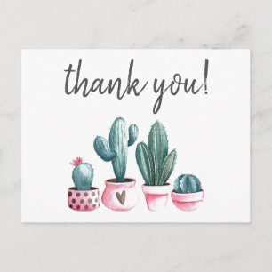 Thank you hipster cactus pink watercolor print postcard