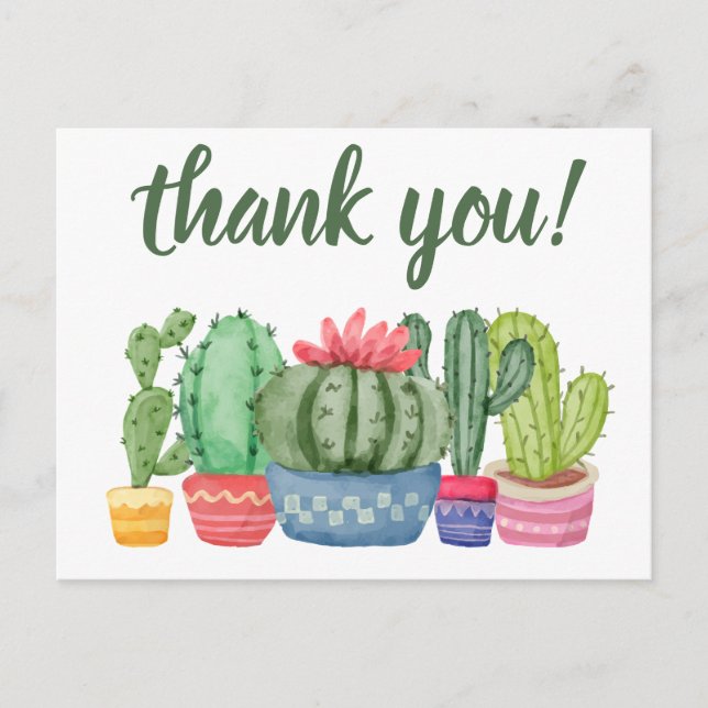 Thank you hipster cactus watercolor illustration postcard (Front)