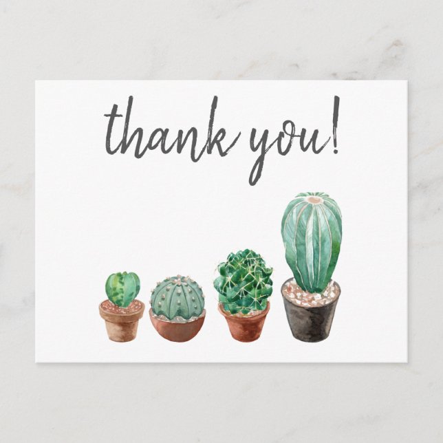 Thank you hipster cactus watercolor print postcard (Front)