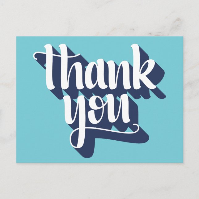Thank you hipster typography blue and white postcard (Front)