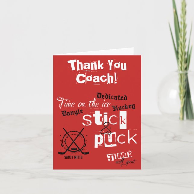 Thank You Hockey Coach Stick and Puck Time on Red (Front)