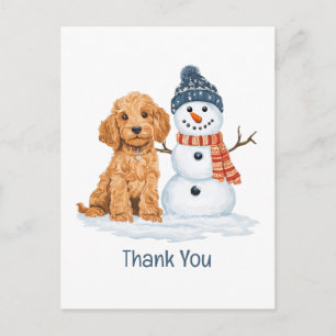 Thank You Holiday Winter Goldendoodle Dog Snowman Postcard