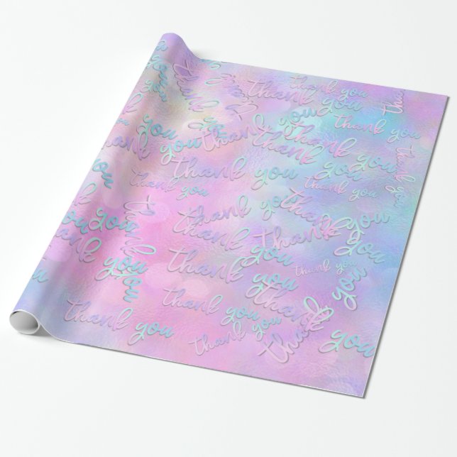 Thank You Holograph Script Mermaid Pink Blue Wrapping Paper (Unrolled)