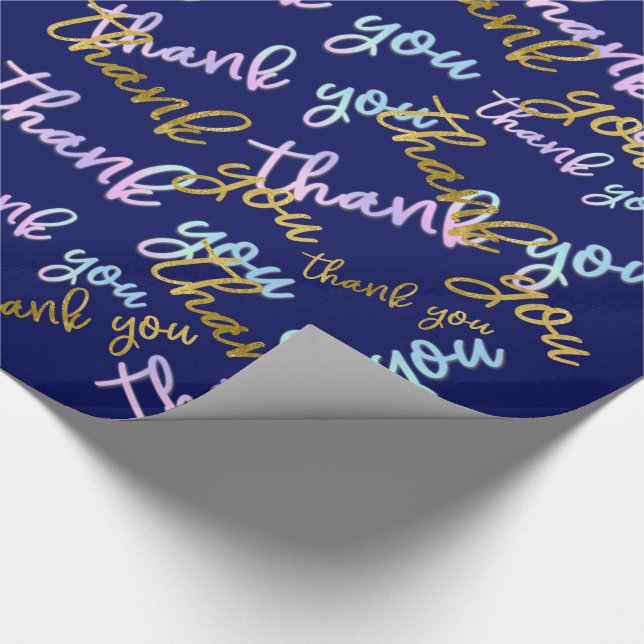 Thank You Holograph Script Mermaid Pink Gold Navy Wrapping Paper (Corner)