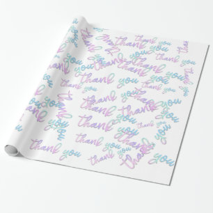 Thank You Holograph Script Mermaid Pink White Wrapping Paper