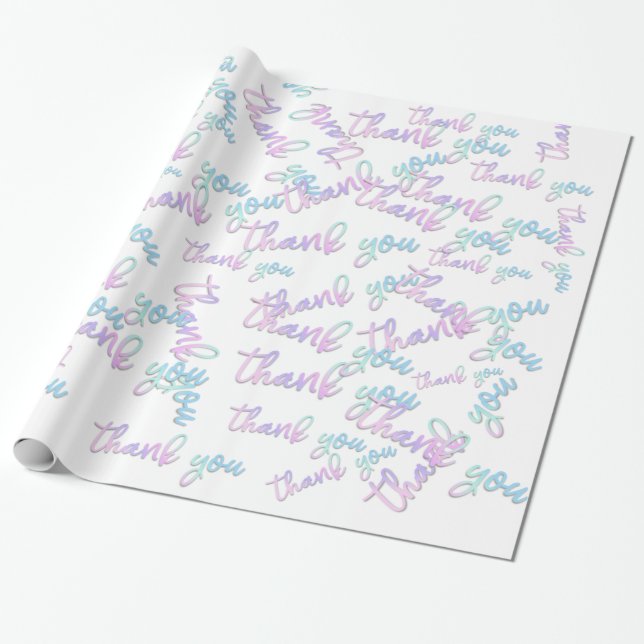 Thank You Holograph Script Mermaid Pink White Wrapping Paper (Unrolled)