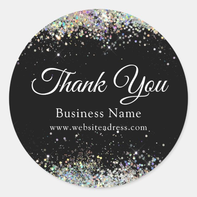 Thank You Holographic Glitter Business Black  Classic Round Sticker (Front)