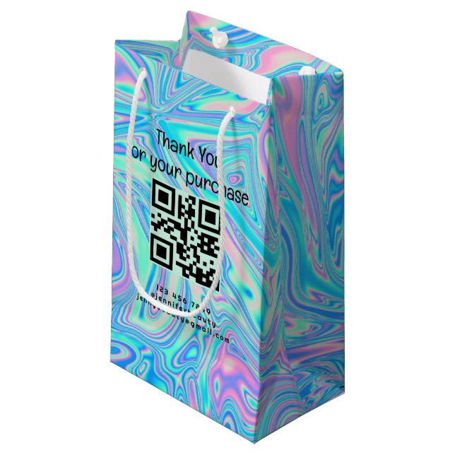 thank you holographic qr code business stylish small gift bag (Front Angled)