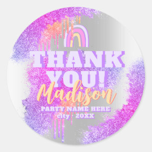 Thank You   Holographic Summer Birthday Pool Party Classic Round Sticker