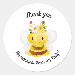 Thank you honey bee birthday party favour  classic round sticker