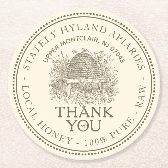 Thank You Honey Skep Promotional Coaster (Front)